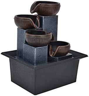 RSLEE Tabletop Water Fountain with LED Yellow Light for Home Office Decor