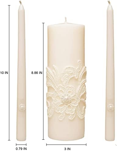 Hosley Wedding Unity Candles Set with 1 Pillar 2 Taper Candles Bundle