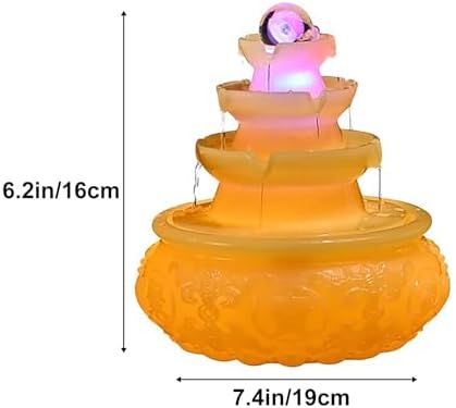 Resin Desk Water Fountain with LED Light and Rotating Crystal Ball