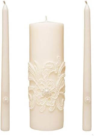 Hosley Wedding Unity Candles Set with 1 Pillar 2 Taper Candles Bundle
