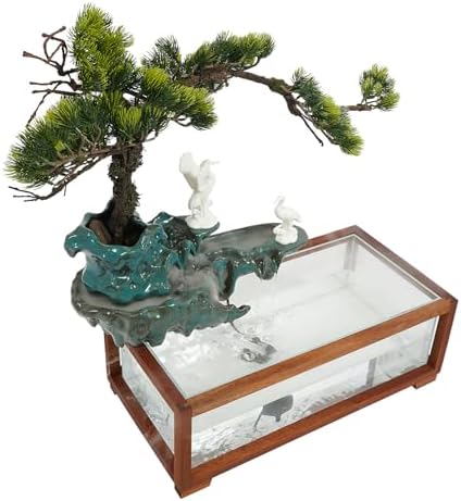 Elegant Desktop Waterfall Fountain with Fish Tank and LED Light