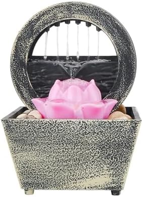 Gray Tabletop Fountain with Flowing Waterfall for Feng Shui and Home Decor