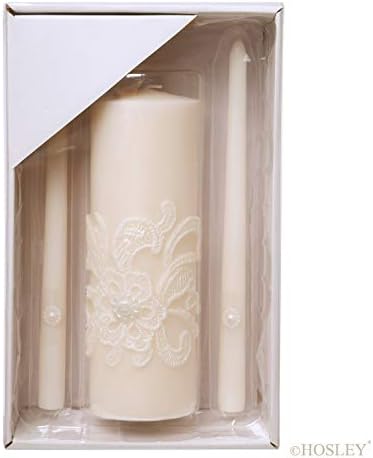 Hosley Wedding Unity Candles Set with 1 Pillar 2 Taper Candles Bundle