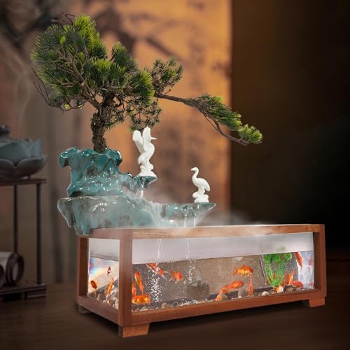 Semokia Tabletop Water Fountain with LED Light and Atomizer