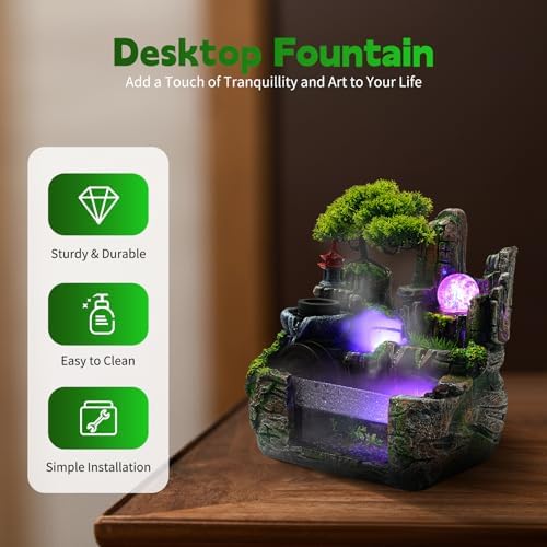 Kaichenyt Desktop Rockery Water Fountain with LED Light and Atomizer