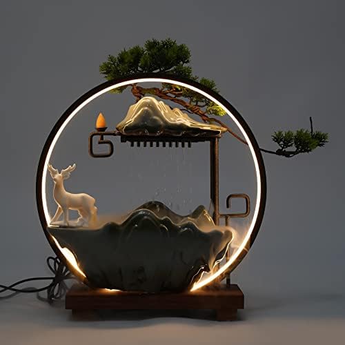 Tabletop Water Fountain with LED Light and Ceramic Deer