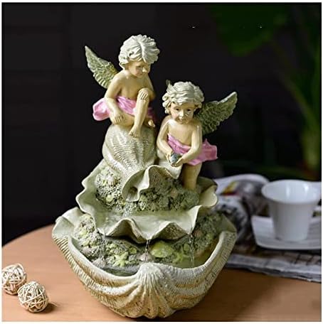 SHQ 2 Angel-Shaped Tabletop Fountains with Shell-Shaped Bases