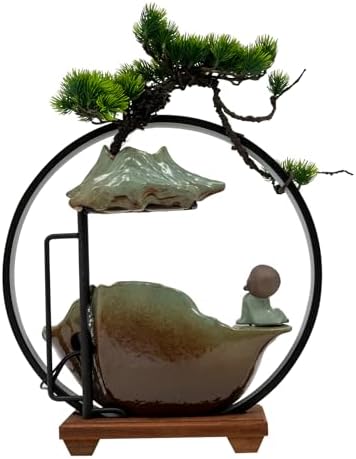 Tabletop Water Fountain with Monk Sculpture and LED Lights