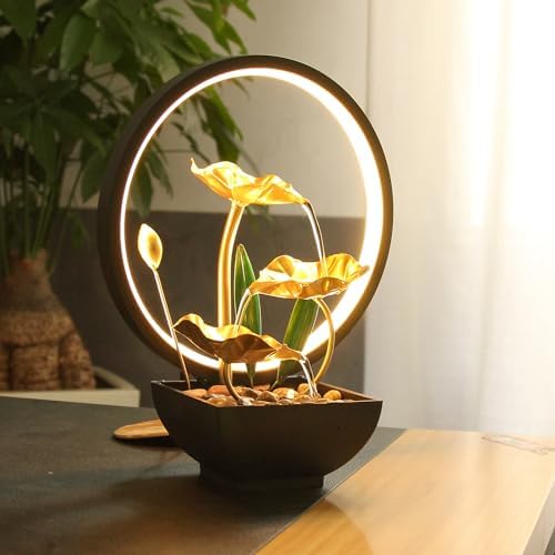 TiCin USB Powered 3-Tier Tabletop Fountain with LED Lights and Natural Rocks