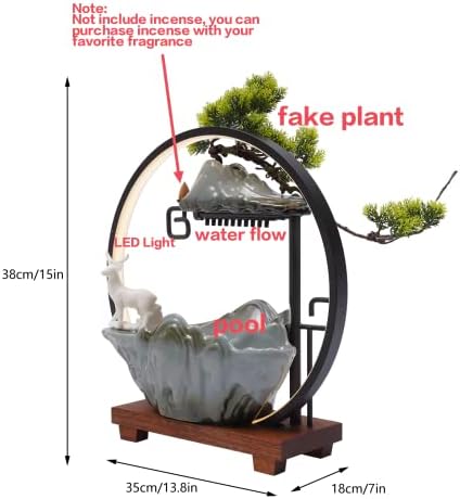 15In Water Fountain Indoor Tabletop Waterfall Humidifier with LED Light and Atomizer