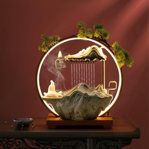 Small Fountain for Table Top - Indoor Waterfall and Fog Led for Good Fortune