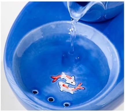 Pink Ceramic Tabletop Water Fountain with Running Water and Koi Design