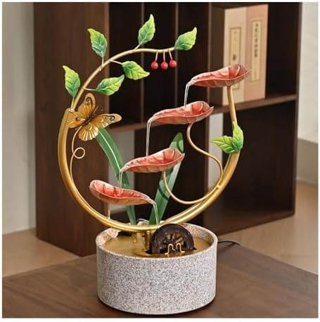 Tabletop Fountain with Feng Shui Water Wheel - Red