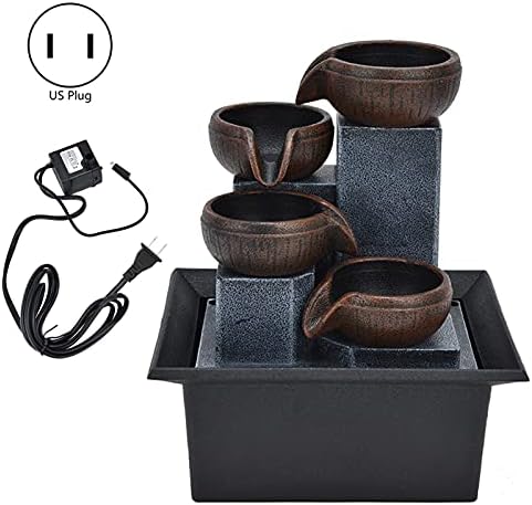 Tabletop Water Fountain with LED Yellow Light for Office and Home Decor