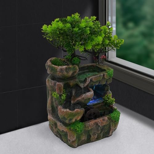 Indoor Tabletop Fountain with LED Light and Automatic Pump