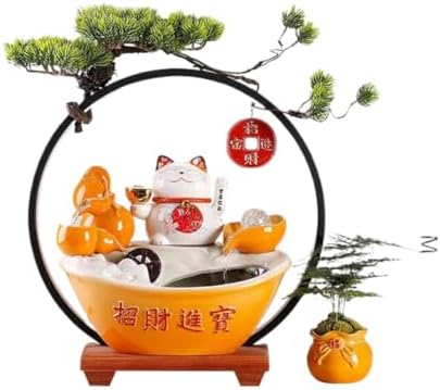 Ecqizer Chinese Lucky Cat Flowing Water Fountain Ceramic Ornament
