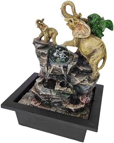 Decorative Elephant Cascade Tabletop Fountain with LED Light 3-Tier Design