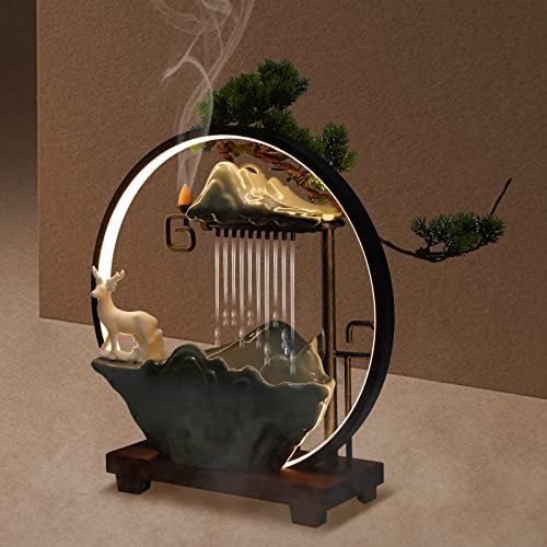 Tabletop Water Fountain with LED Light and Ceramic Deer