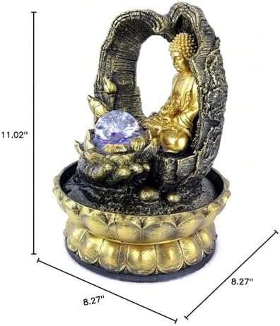 Buddha Fountain with Light 12 Inch Tabletop Indoor Fountain for Living Room and Office