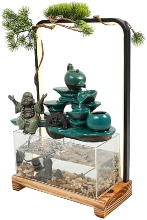 Eapmic Desktop Waterfall Fountain with Fish Tank and LED Light