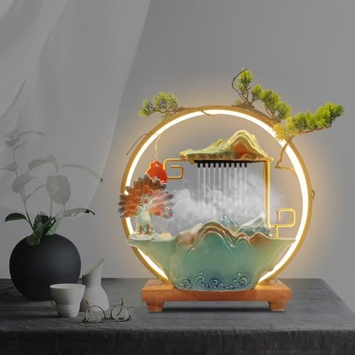 Peacock Tabletop Fountain with LED Lighting