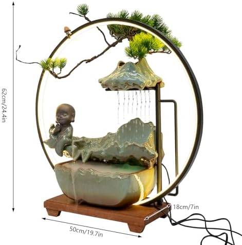 Modern Tabletop Waterfall Fountain with LED Light Mist