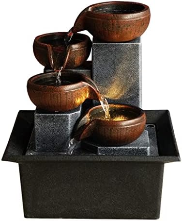 4 Level Tabletop Fountain with LED Lights and Stones