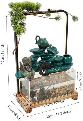 Eapmic Desktop Waterfall Fountain with Fish Tank and LED Light