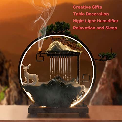 15In Water Fountain Indoor Tabletop Waterfall Humidifier with LED Light and Atomizer