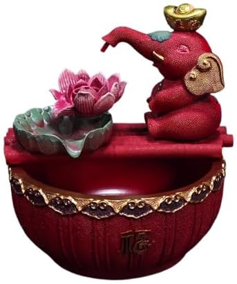 Red Elephant Tabletop Fountain with Stone Texture