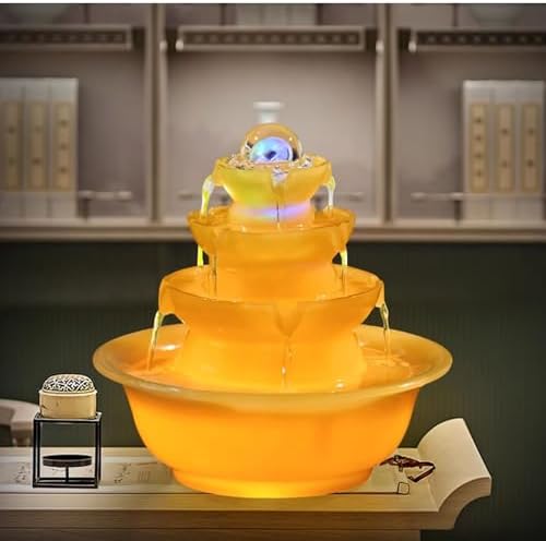 Imitation Jade Small Fountain Tabletop Water Fountain with Feng Shui Benefits and Bright Lights