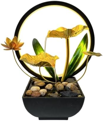 Two Tier Indoor Desk Fountain with LED Light and Natural Rock Design