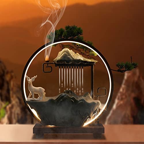 Tabletop Water Fountain with LED Light and Ceramic Deer