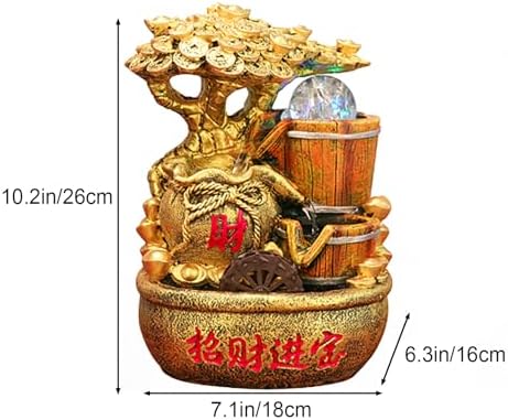 Feng Shui Water Fountain Decor with Money Tree and Light