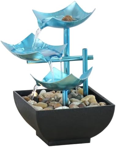APLUSH Blue 3-Tier Tabletop Waterfall Fountain for Home Relaxation