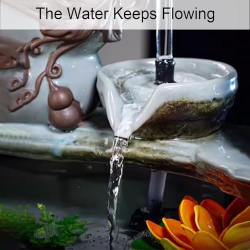 Ceramic Waterfall Fountain with Lotus Light for Home and Office