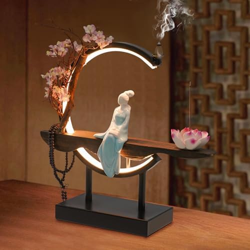 BenHookyle Tabletop Fountain with LED Light and Artificial Peach Blossoms