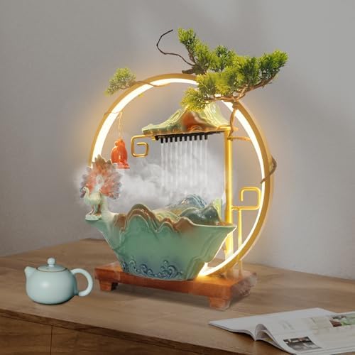 Peacock Tabletop Fountain with LED Lighting