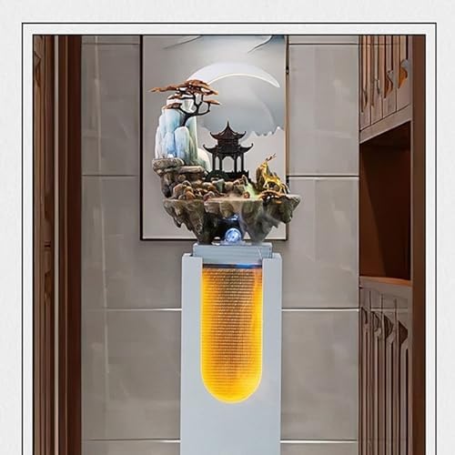 Yellow Outdoor Garden Water Fountain with LED Lights and Artificial Rockery