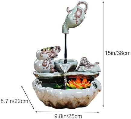 Ceramic Waterfall Fountain with Lotus Light for Home and Office