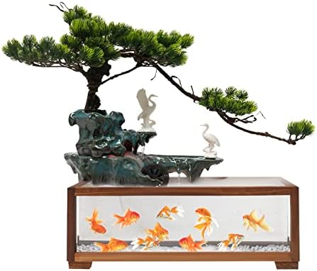 Headery Ceramic Relaxing Water Fountain with LED Light and Fish Tank