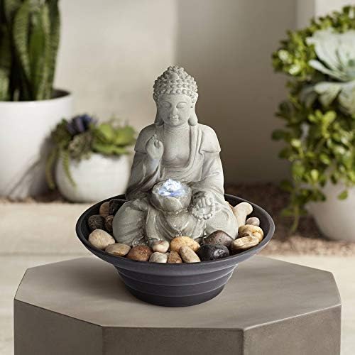 John Timberland Sitting Buddha 10 Inch Tabletop Fountain with LED Light