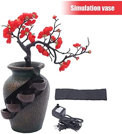 Tabletop Waterfall Fountain with Flower Vase and Artificial Bouquet