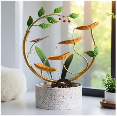 Tabletop Fountain with Feng Shui Water Wheel - Red