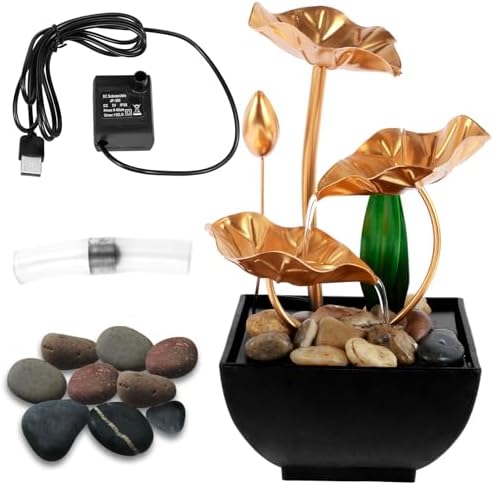 Golden 3-Leaf Lotus Tabletop Fountain USB Powered