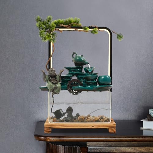 Eapmic Desktop Waterfall Fountain with Fish Tank and LED Light