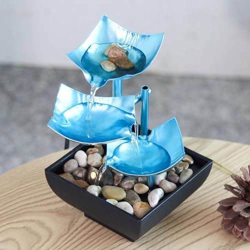 APLUSH Blue 3-Tier Tabletop Waterfall Fountain for Home Relaxation