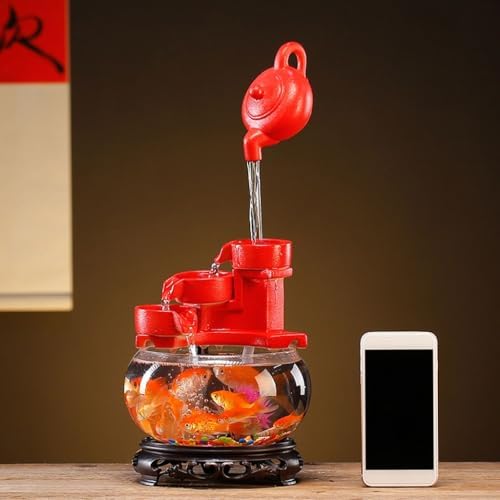 AOTPA Indoor Table Top Fountain Ceramic Decorative Glass Fish Tank Water Ornament