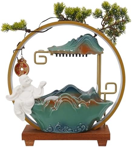 Chinese Style Landscape Deer Tabletop Water Fountain with LED Light and Mist