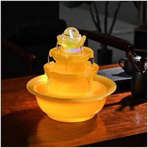 Imitation Jade Small Fountain Tabletop Water Fountain with Feng Shui Benefits and Bright Lights